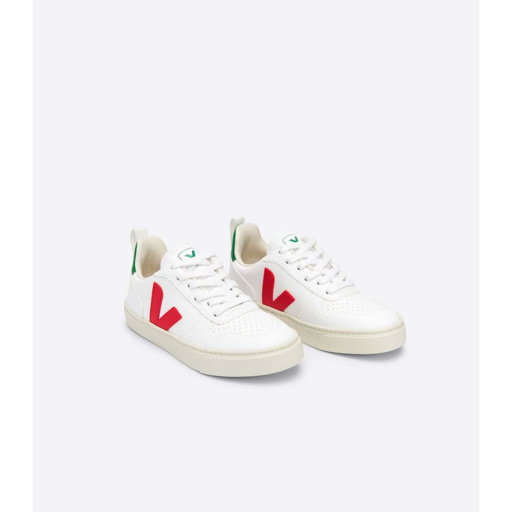 Veja V-10 LACES CWL Kids' Sneakers White/Green/Red | CA 865YXF